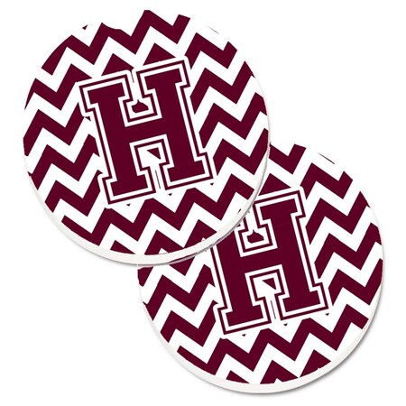 Carolines Treasures Letter H Chevron Maroon and White  Cup Holder Car Coaster, PK2 CJ1051-HCARC